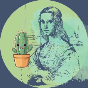 la monna lisa disegnata e un simpatico cactus che sorride